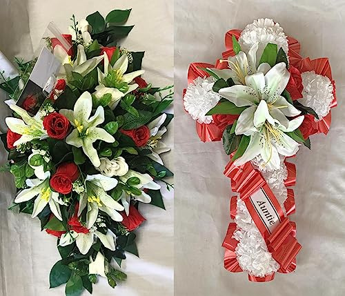 Silky Bouquets Artificial Silk Funeral Flower Package Cross Spray Tribute Memorial Aunt Mum Nan (Royal Blue)