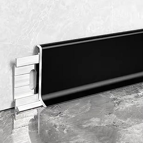 Battiscopa Nero Modanatura Dello Zoccolo Della Parete In Metallo Alluminio, Battiscopa Con Binari E Accessori, Garage Bagno Soggiorno Corridoio Modanatura Per Scarpe (Color : W 3 in (8cm), Size : 55