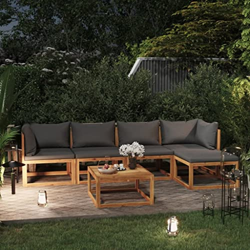 PTUGUOF 6-TLG. Garten-Lounge-Set aus massivem Akazienholz mit Auflagen, modulares Lounge-Set mit Couchtisch im Lattenrost-Design, abnehmbare Sitz- und Rückenpolster für hohen Sitzkomfort,