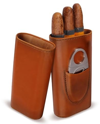 SUNOYA Étui À Cigare, Boite A Cigare, Boîte À Cigare Portable, Étui À Cigare Portable En Cuir Pour Cigares 3, Boîte À Cigares Hydratante Cave À Cigares Marron En Cèdre Pour Voyage Et Travail(Marron)