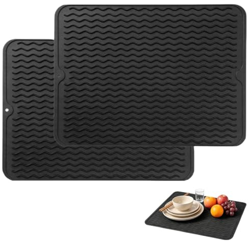 Abtropfmatte Geschirr, 2 Stück Silikon Abtropfmatte Spüle, 40x30 cm | Hitzebeständiges Spülmatte Rutschfest Spülbeckenmatte Geschirr Trockenmatte, für Küche zum Trocknen