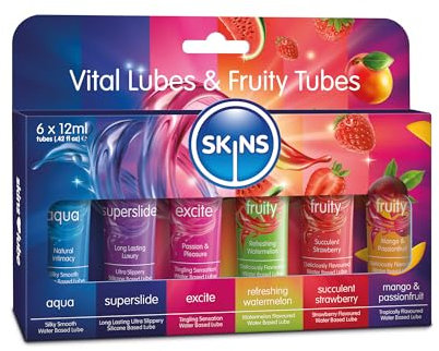SKINS Lubrificante per il Sesso - Lubrificante a Base d'Acqua, Lubrificante Stimolante e un Lubrificante Anale, con 3 Lubrificanti Aromatizzati per Coppie