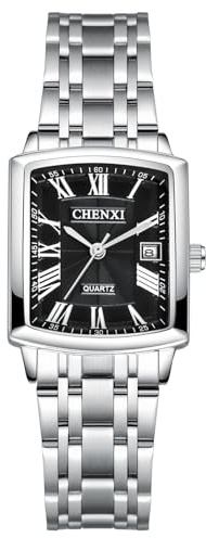 JewelryWe Herren Damen Paar Armbanduhr Quarz Analog Rechteckig Ceramic Keramik Band Partner Freundschafts Uhr mit Strass Schwarz Weiß Geschenk Valentinstag