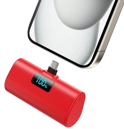 Batterie Externe pour iPhone 17/16/15 Series, 5200mAh USB C Power Bank à Charge Rapide, Ultra-Compact et Léger Batterie Portable Écran LCD Chargeur Portable pour iPhone 17/16/15 Pro Samsung-Orange