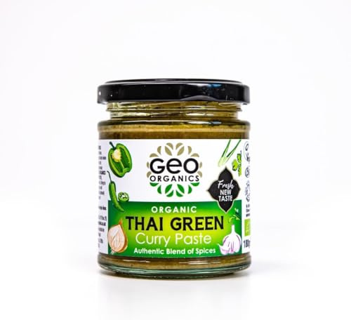 Geo Organics Thai Green Curry Paste 180g (Pack of 3) Serves 4 | Organic & Vegan-Friendly Thai Curry Paste | Authentic Thai Recipe Base | Certified by Soil Association Curry Paste