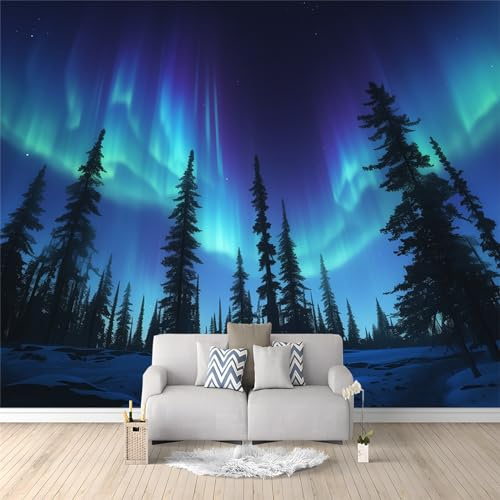 Fotomurales aurora del bosque 400 x 280 cm Papel pintado - Lana Fondo De Pantalla Decoración para Pared Sala Cuarto, Oficina, Fotomural Paredes Mural Decoración