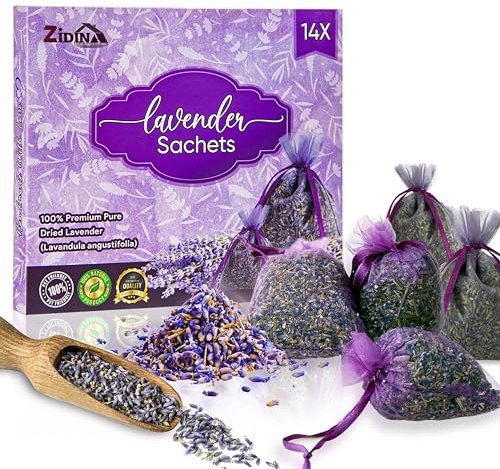 ZIDINA Sacchetti di Lavanda - Set di 14 Lavanda Sacchetti Profumatori Armadio e Cassetti – Profumatore Naturale Casa e Auto, Antitarme per Armadi Vestiti – Sacchetti Profumati per Armadio