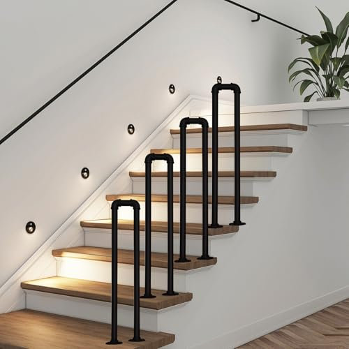 Pasamanos para escalones interiores y exteriores barandilla de escalera forma U barandilla de escalera interior, barandillas negras escalones exteriores, pasamanos transicionales cubierta porche metal