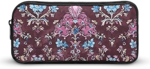 BTCOWZRV Großes Federmäppchen, Retro-Stil, kastanienbraun, Blumen, ästhetisches Stifteetui für Damen und Herren, tragbare Kosmetiktasche, multifunktionale Münztasche für Büro, Urlaub, Stil, 22 x 12 x