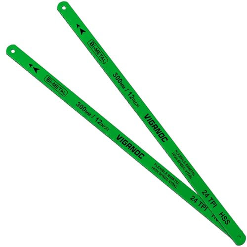 Viganoc 30cm Hacksaw Replacement Blades Set, 12 Bi-Metal High Speed Steel Hack Saw Blade Sets - 24TPI HSS Saw Blades, 2 Pack