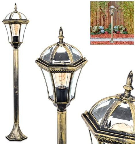 HOFSTEIN Wegeleuchte Lavajo, Außenwegeleuchte aus Metall/Glas in Schwarz/Gold/Klar, Wegelampe im Antik/Landhaus/Vintage/Retro-Design für Garten, Außenbereich, Hof, Höhe 102 cm, E27, IP44