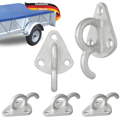 TRAILERKRAFT® Dreiloch Planenhaken PlusPro Netzhaken für Anhängerplane Anhängernetz | Dreilochplanenhaken Spannhaken Dreilochhaken für PKW Anhänger Bordwand, Hakenösen | Mit Öse, Metall, 5 STK.