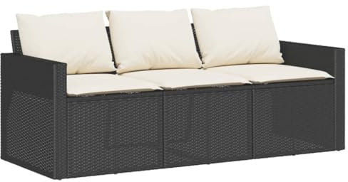 Tidyard Gartensofa mit Kissen 3-Sitzer Schwarz Poly Rattan3 74
