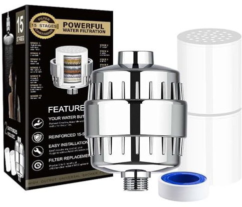OWLMATE 34 Stufen Shower Filter, Kalkfilter Dusche, Mit Metallfiltergehäuse Shower Filter for Hard Water, Wasserenthärter Dusche Entfernt Chlor, Schwermetalle, Haut und Haar Gesund
