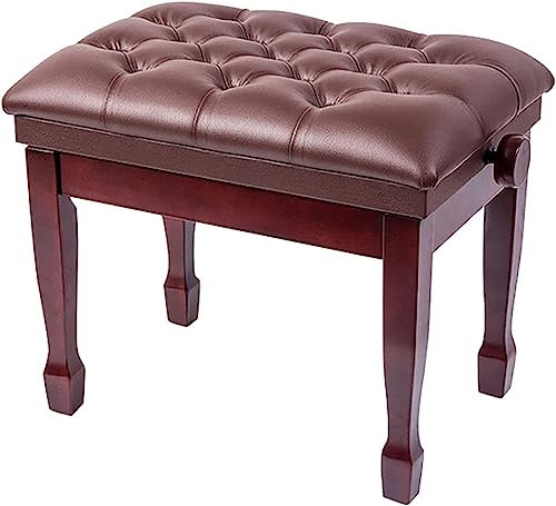 Höhenverstellbare Klavierbank mit Staufach und Echtlederkissen, Tragkraft 180 kg, Braun