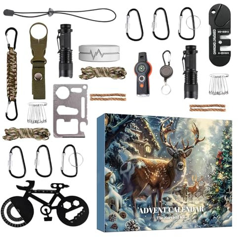 Survival Kit Adventskalender - 24 Tage Countdown Kalender | Weihnachten Countdown Kalender Tools, 24 Tage Weihnachten Countdown Survival Kit Adventskalender für Outdoor Herren