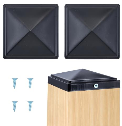 NICENEEDED 2PCS 4 x 4 Inch Post Caps Black, Fence Post Caps Metal Deck Post Caps Galvanized Steel Post Caps Keep Wooden Post from Cracking, Waterproof Deck Post Caps for Mailbox