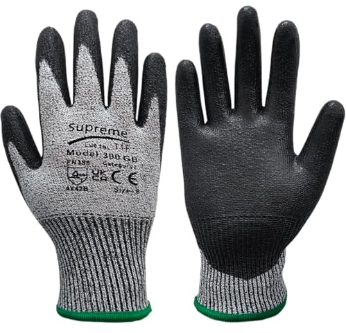 6 Pairs Cut Resistant Gloves Anti Cut Hand Safety Gloves, Kitchen tool Handling Protective Glove Level 3 CUT Protection PU Coated Palm & Fingertips Construction Gardening Automotive (XL [Size 10])