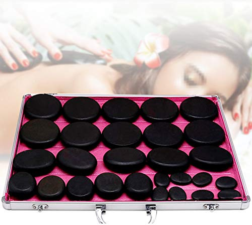 PIAOCAIYIN Kit de calentador de masaje de piedras calientes, kit de piedras volcánicas de diferentes tamaños con caja de calefacción (60-70 °C), piedras de masaje para el hogar, spa, terapia de