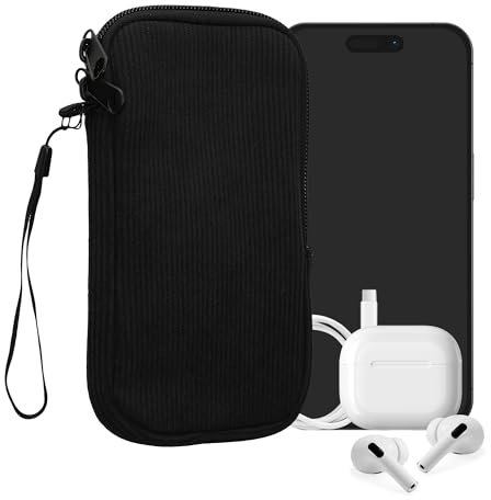 kwmobile Handytasche für XL - 6,7/6,8 Hülle - Cord und Neopren Tasche mit Handschlaufe - Case 17,2 x 8,4 cm Innenmaße - Handyhülle in Schwarz