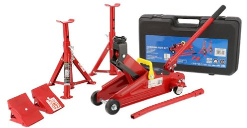 AIRPRESS - Kit de Taller de Bases de elevación y cuñas- Gato hidraulico para Coche - Elevador Coche 2 toneladas - 2 caballetes/borriquetas Coche - Gato para Coche