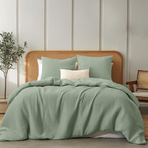 Dreamzie Bettwäsche 155x220cm - 1 Kissenbezug 80x80cm - Baumwolle Musselin | Grün · 2-Teiliges Set · Atmungsaktiv & Weich · OEKO-TEX Zertifiziert · Reißverschluss