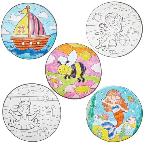 Baker Ross FN413 Summer Window Decorations - Pack of 20, Colour-in Window Decorations for Kids