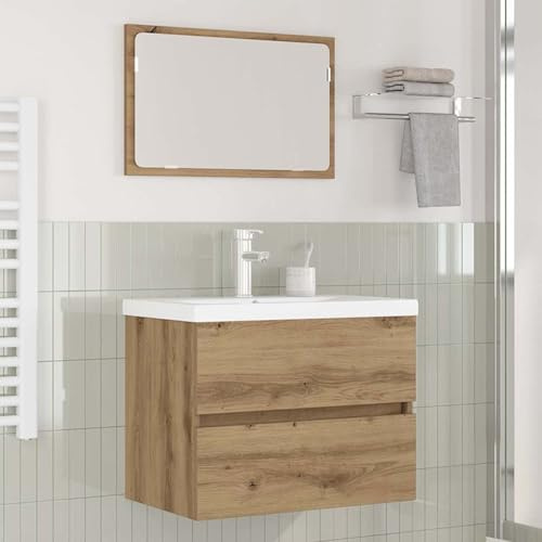 vidaXL Badrumsmöbelset med låda 3 pcs Artisan Ek Konstruerat trä, Badrumsmöbelset, rektangulär, modern stil, platsbesparande lösningar, kompakt inredning, konstruerat träförvaring