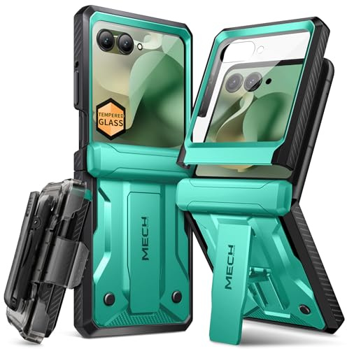 Tongate for Motorola Razr 2026 Case, Razr 2025/2024 Case,with Front Screen Protector, [Stand & Belt-Clip] [Hinge Protection Cover] [Anti-Slip], Full-Body Military Grade Protective, Copper Green