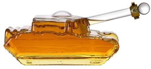 Fcmeavo Unique Tank Whisky Decanter with Airtight Stopper, 500/1000/1500 ml – Premium Glass Liquor Decanter for Whiskey, Brandy & Vodka – Novelty Drinks Decanter, Him & Home Bar(500ml)