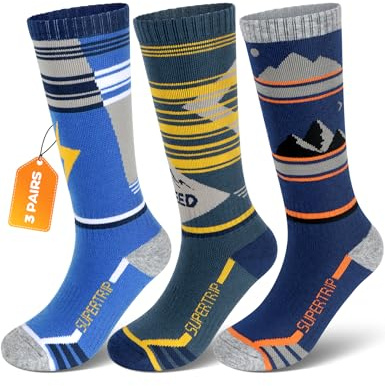 Supertrip Kids Merino Wool Ski Socks 3 Pairs Boys Girls Youth Thermal Winter Warm Thick Socks for Skiing Snowboarding