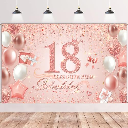 18. Geburtstag Deko Banner Mädchen Roségold - Alles Gute zum Geburtstag Hintergrund Banner, Große Geburtstagsbanner für 18 Jahre Geburtstagsdeko 180 x 110cm