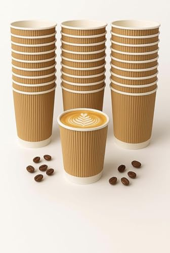 George Pack 100 X 4 oz Brown Kraft Ripple Paper Cups – 100 Pack, Triple-Wall Insulated Disposable Hot Drink & Espresso Cups for Coffee, Tea & Takeaway, Leak-Proof for Travel or Office 4OZ