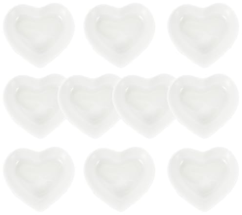 Generico Set 10 Ciotole Ceramica a Forma di Cuore, Piatti Piccoli per Salsa di Soia e Condimenti, Piatti Fondo per Sushi e Intingoli, Uso Cucina e Tavola Elegante Bianco Riutilizzabile
