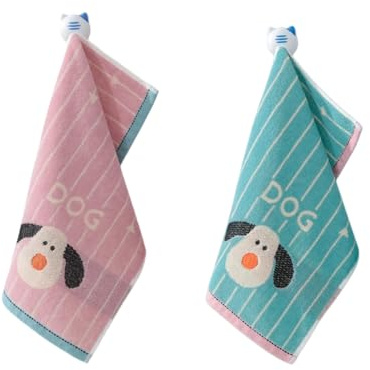 FASHION YO 2PCS Children's Facial Towel, Kids Washcloth Towels, Cotton Kids Face Towels, Cute Kitty dog Hand Towel Set, Children Wash Cloths for Hand Face Shower, 35x 70 CM (Dog)