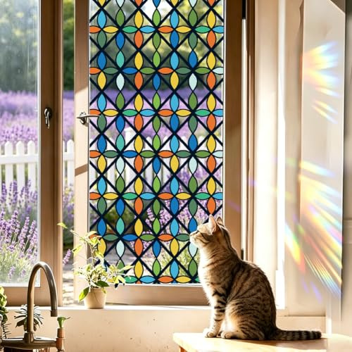 PRESSINART Film de Privacidad para Ventana de Cristal de 1 pulgada Lámina de Vinilo Removible Estática de Plástico para Ventana de Vidrio con Diseño de Vitral Bloqueador de UV Y Calor Decoración Decor