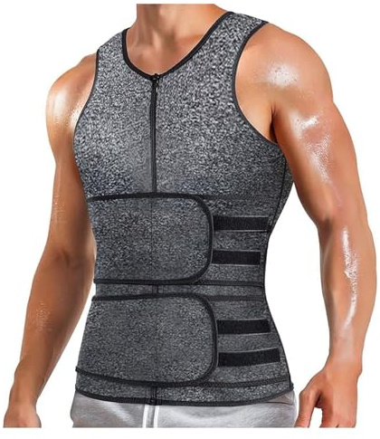 Genérico Chaleco de Sauna para Hombres, Entrenador de Talla, Traje de Sauna, Doble Cuerpo para la Grasa del Vientre, Adelgazante, Entrenamiento de Gimnasia, gris oscuro, S