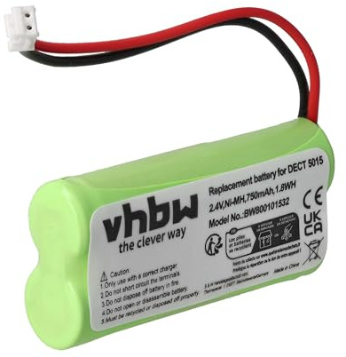 vhbw Batterie Compatible avec Audioline DECT 5015 téléphone Fixe sans Fil (750mAh, 2,4V, NiMH) - Remplacement pour 08C/CP18NM, BC101276