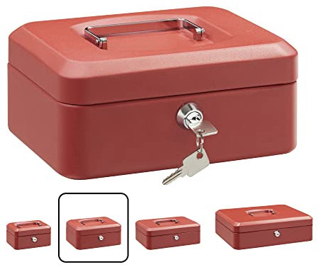 ARREGUI Elegant C9224 Cassetta di sicurezza con chiave per contare e trasportare denaro | Cassetta Portavalori in acciaio con vassoio Portamonete | Cassaforte portatile de 20 cm di larghezza | Rossa