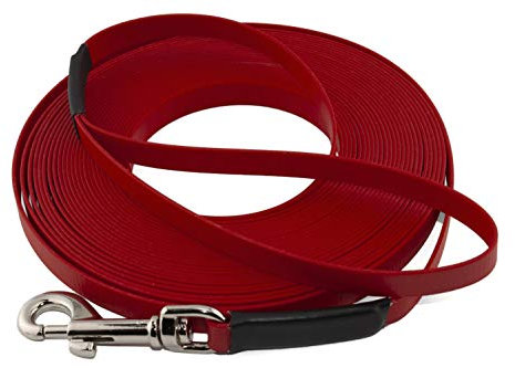 LENNIE Leichte BioThane Schleppleine, 13mm, Hunde 15-25kg, 30m lang, mit Handschlaufe, Rot, genäht