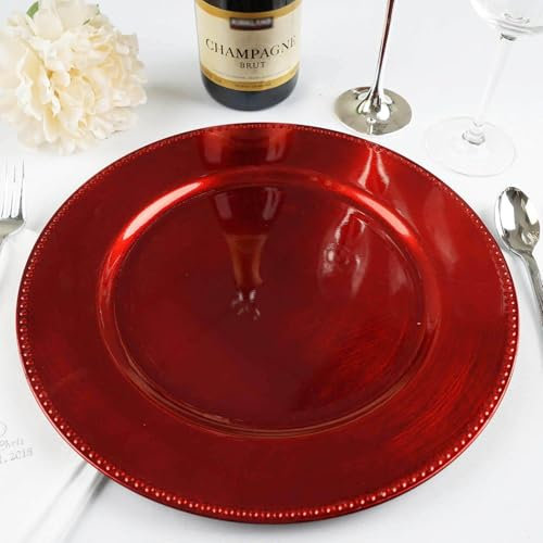 Efavormart Lot de 6 assiettes rondes en perles rouges de 33 cm pour décoration de table, vacances, mariage, restauration, événement