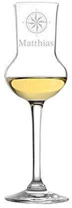 polar-effekt - Elegante bicchiere da grappa Stölzle Lausitz, 87 ml, di alta qualità, effetto soffiato a bocca, con incisione personalizzabile, idea regalo per compleanno, motivo bussola elegante