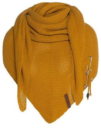 KNIT FACTORY - Dreiecksschal Coco - Damen Strickschal mit Wolle - Umschlagtuch für den Herbst und Winter - Winterschal - Dreieckstuch - Hochwertige Qualität - XXL Schal - 190 x 85 cm - Ocker