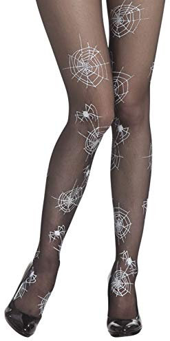 costumebakery - Kostüm Accessoires Zubehör Strumpfhose mit Spinnennetz Spinnen Druck, Panty with Spiderweb Spiders, perfekt für Halloween Karneval und Fasching, Schwarz