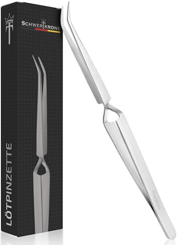 SCHWERTKRONE Lötpinzette Kreuzpinzette Industrie-Pinzette Technische Pinzette Splitterpinzette Zeckenzange - Fein Gebogen - 11,5 cm
