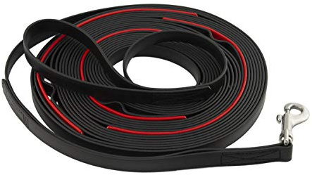 LENNIE BioThane Schleppleine mit Schlaufen für Hunde ab 35 kg, 19 mm, 10m, Schwarz mit Rot, genäht, Kurzführer, Handschlaufe