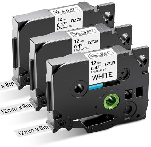 Aken TZe-231 Kompatibel mit Brother P touch Beschriftungsgerät TZe231 12mm 0.47, P touch Bänder TZ Laminierte Schriftband für Brother Ptouch H100LB H101C H105 H107B H1010 P300BT, Schwarz auf Weiß 3 x