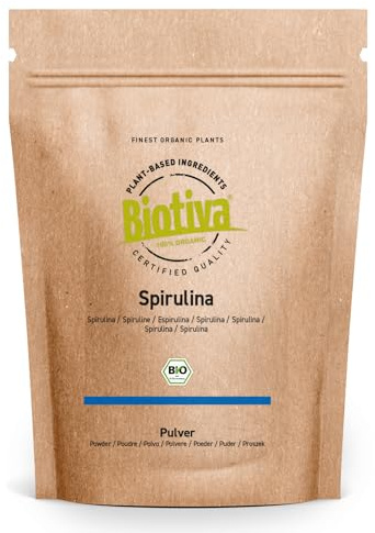 Biotiva Spirulina Powder Organic 500 g - Algpulver - Förpackad och kontrollerat i Tyskland (DE-ECO-005)