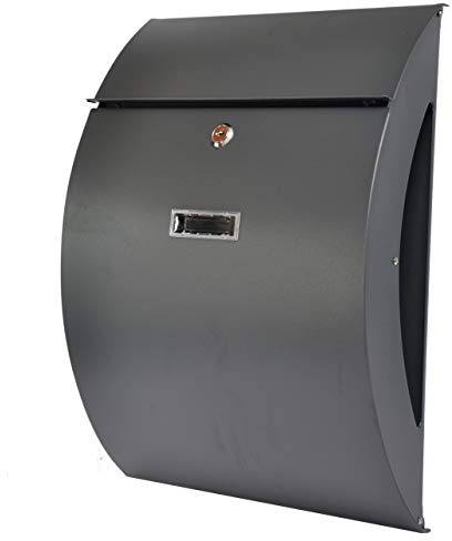 Designer Briefkasten Wandbriefkasten Verzinktes Blech Anthrazitgrau RAL7016 | Inkl Zeitungsfach wetterfest groß elegant Post Mailbox 3 Schlüsseln C4 Einwurf-Format Namensschild