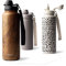 MAMEIDO Thermosflasche mit Strohhalm 1,2l, auslaufsichere Trinkflasche Edelstahl isoliert, Wasserflasche BPA-frei mit Trageschlaufe, Water Bottle Sport (Oak Wood, 1200ml)